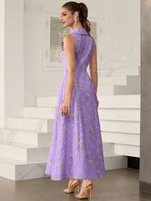Modelyn Fashionable & Romantic Floral Print Long Dress For Women - Purple - View 7
