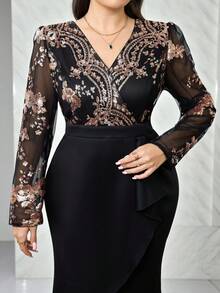 Modelyn Robe vintage élégante à manches longues avec croisement et enveloppement sur les épaules, grande taille - Multicolore - Voir 4