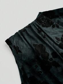 SHEIN Clasi 大码女式印花褶皱修身时尚吊带背心 - 黑色 - 查看 7