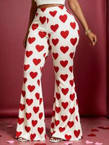 Maweii Quần ống loe ôm sát họa tiết trái tim cỡ lớn thường ngày cho nữ - Đỏ và trắng - Xem 4