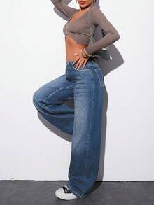 IDYLLIC Mezclilla Elásticos para Mujer con Corte Rectos Lavado Azul Jeans Se Ven BIEN Hasta En Fotos Sin Filtro - Azul - Ver 3