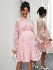 Momance Elegant Solid Color Textured Maternity Dress For Commuting - Pink - View 6