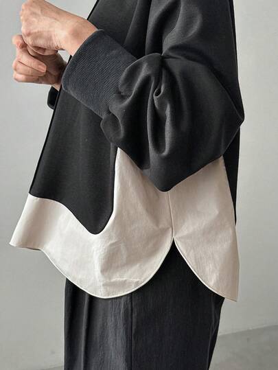 FRIFUL 女士撞色圆领落肩长袖装饰缝线休闲宽松套头卫衣，秋冬款