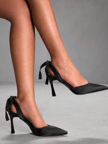 CUCCOO SZL Women's Elegant Pointed Toe Lace-Up Pumps For Commuting For Christmas - Black - View 3