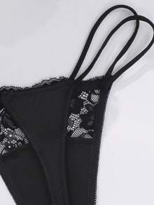 Floral Lace G-String Sexy Lingerie - Black - View 3