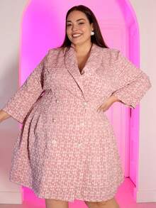 Pretty and Ole Plus Size Women's Wool Lapel Long Sleeve Elegant Double Breasted Pleated Hem Blazer Dress Is Elegant And Romantic, Formal Women Dresses,Suitable For Music Festival Parties And Other Scenes Winter Fall Autumn