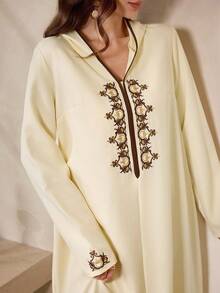 SHEIN Najma Women's Elegant Party Embroidered Arabic Style Dress - Yellow - View 7