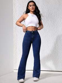 Rivivi Jeans acampanados casuales para mujer, versátiles para el uso diario - Azul lavado oscuro - Ver 4