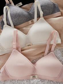 少女文胸和无钢圈文胸四件装，黑色、灰色、白色、粉色可选，可调节肩带，可拆卸胸垫，无缝设计，适合日常睡眠、上学、休闲、简约风格，四季皆宜，2026年假日必备，轻盈柔软顺滑，支撑力强。 - 彩色 - 查看 3