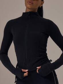 Musera Sport Sport Ruched Body Contouring BBL Active Jacket Elegant Casual Active Workout Gym Back To School - Black - View 2