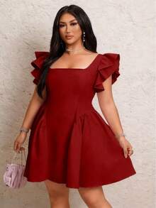 Lyrianda 法式浪漫派对圆领露背蝴蝶袖蝴蝶结连衣裙（女款） - 酒紅色 - 查看 3