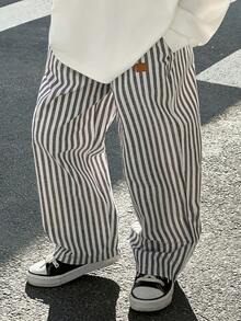 Young Boys' Casual Street Style Striped Woven Cargo Pants, Straight Leg, Lightweight & Comfortable, Versatile For Outings, Vacation, Photography, School, Sports, Gatherings, Spring/Summer