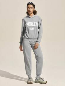 Exploreva 女士落肩长袖宽松连帽外套 - 灰色 - 查看 4