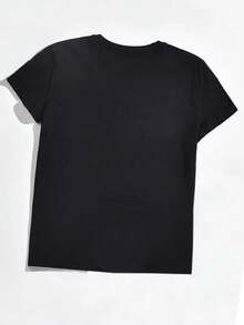 EMERY ROSE New Fashion Women Heart & Bow Print Round Neck T-Shirt - Black - View 2