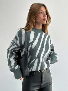 EURMUSE Women's White And Black Knitted Sweater - Mint Green - View 5