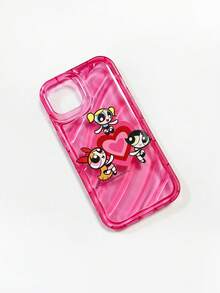 THE POWERPUFF GIRLS X SHEIN Puffburst 女孩图案防震手机壳，透明可爱风，时尚简约，防震防摔 TPU 软壳，兼容 13/16 Pro Max/17/Air/17 Pro/17 Pro Max，卡通爱好者适用 - 日常使用及礼物 - 紅色 - 查看 6