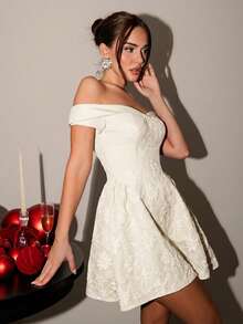 Glamine 女士春夏露肩复古宫廷风提花连衣裙，夏季连衣裙，伴娘礼服，适合音乐会、优雅场合、度假、浪漫约会、毕业典礼等。 - 杏色 - 查看 2