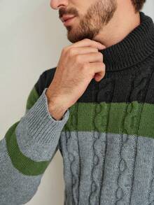 Manfinity Homme Men's Contrast Color Minimalist Casual Long Sleeve Sweater - Multicolor - View 3