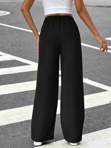 Muchica 通勤风黑色纯色斜插口袋裤 - 黑色 - 查看 2