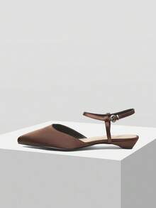 Mnmlis 女士优雅尖头平底鞋，简约设计，通勤必备 - 咖啡棕 - 查看 1