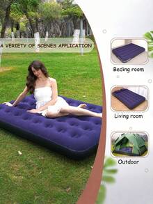 Colchón de aire, colchón inflable tamaño individual con superficie superior acolchada en onda, cama de aire duradera para el hogar, campamento y huéspedes - capacidad de peso de 500 libras (azul oscuro) - Multicolor - Ver 12