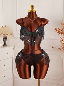 MidnightGlam 2件套蕾丝内衣套装（无钢圈、三角内裤），Rave - 黑色 - 查看 7