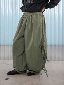 COUREZ 低腰宽松灯笼裤，带系带细节 / Y2K 外出穿搭 秋季女装 秋装 冬装 阔腿裤 - 軍綠色 - 查看 2