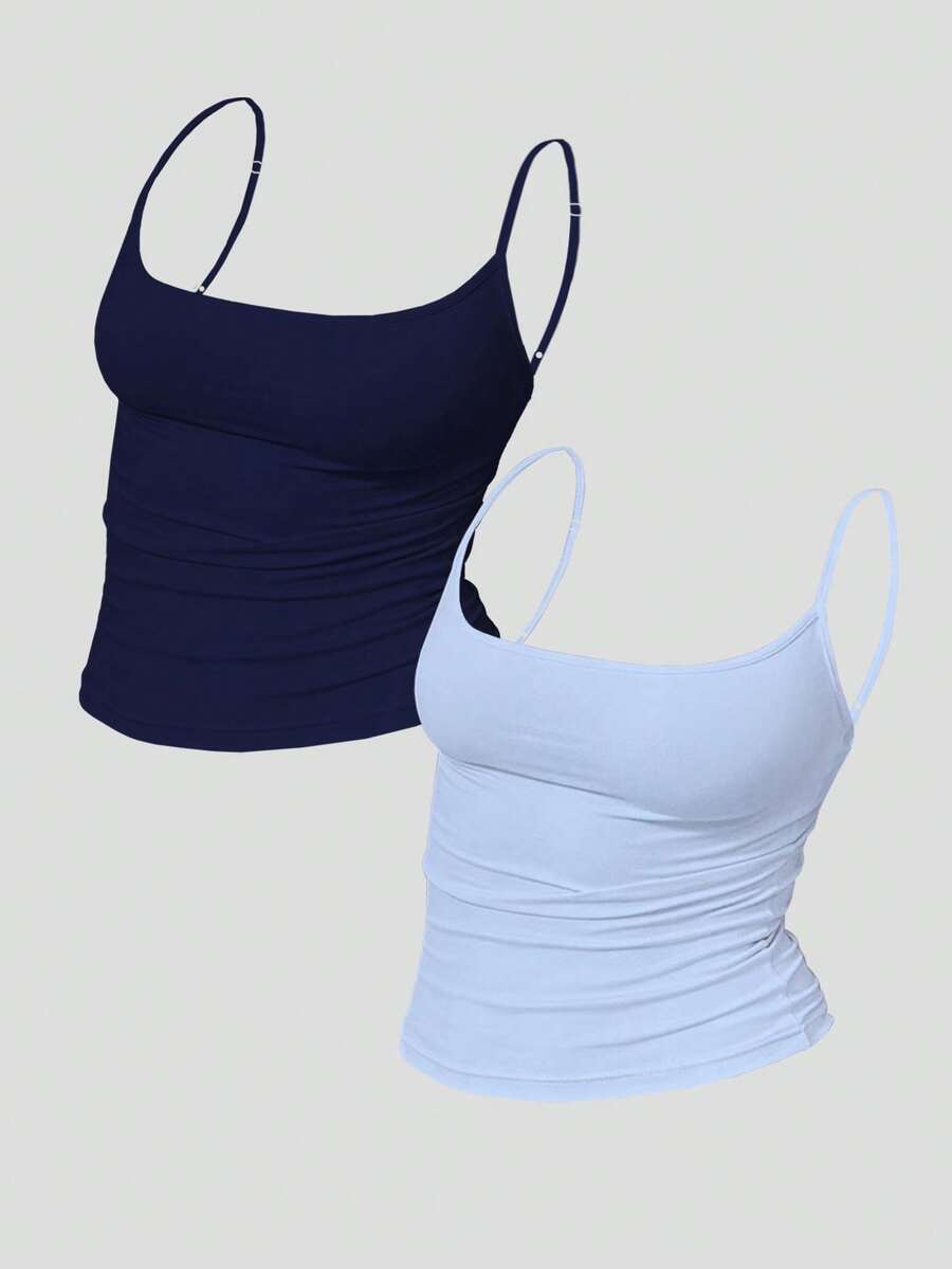 Airaco 2pcs Summer Casual Solid Color Fitted Camisole - Multicolor - View 1