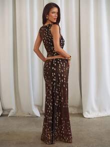 Aloruh Bộ 2 món mới dành cho nữ: Áo không tay họa tiết hươu & Chân váy dài nhún eo thấp, phong cách cổ điển lãng mạn gợi cảm thanh lịch - Nhiều màu - Xem 3