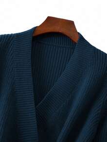 GlowEve CURVE Áo len cardigan dệt kim mùa đông cỡ lớn cho nữ, áo len cài nút đơn giản, thời trang, màu trơn - Xanh đậm - Xem 5