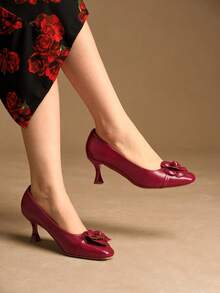 Rosivie Women's Simple Solid Color Office/Commute Pumps For Christmas - Burgundy - View 6
