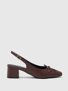 CUCCOO BIZCHIC Women's Bow Decor Buckle Design Fashionable High Heels, Versatile For Daily Wear For Christmas Valentine's Day Spring Shoes - Coffee Brown - View 2