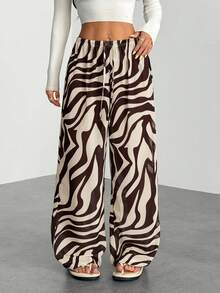 SHEIN PETITE Women's New Zebra Print Low Waist Wide Leg Beach Cover Up Pants, Vacation Clothes Vacation Women Beach For Woman Boho Women's Clothing Country Concert , Western Wear Women Y2k
