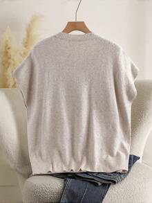 SHEIN CURVE+ 大码女式V领长袖蝴蝶结针织毛衣，秋冬季休闲风格 - 杏色 - 查看 2