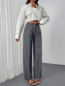 EURMUSE Quần chi tiết thắt lưng cổ điển, thiết kế cạp cao, xếp ly phía trước, trang phục công sở, ống đứng, trang phục chuyên nghiệp, vừa vặn, thời trang công sở, quần tây trang trọng, trang phục thường ngày thông minh, đường nét gọn gàng, phong cách truyền thống, trang phục thiết yếu cho tủ đồ công sở, vải chất lượng, vẻ ngoài tinh tế, trang phục công sở, hình bóng hiện đại, trang phục chuyên nghiệp cho doanh nhân - Xám - Xem 4