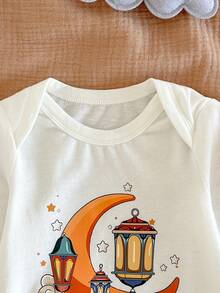 新生女宝宝休闲可爱卡通图案针织白色长袖连体衣 - 白色 - 查看 8