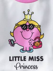 Mr Men Little Miss X SHEIN Hanorac cu mânecă lungă, cu imprimeu de litere și desene animate, în blocuri de culori, pentru fete tinere - Multicolor - Vizualizare 4