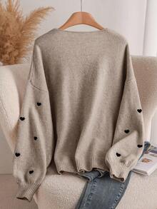 CosyJoli Plus Size Women Heart Knitted Cardigan, French Elegant Fashion Autumn/Winter Sweater Coat Bow Sweater Sweater For Women Pullover For Women Cute Sweater - Camel - View 2