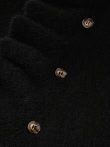 Franclia 优雅时尚年轻简约百搭通勤修身荷叶边领针织开衫毛衣，女士秋冬款 - 黑色 - 查看 5