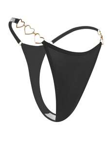 SHEIN Heart Chain Detail Sexy G-String, Rave - Black - View 5