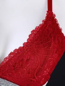 2pcs/Set Women Lace Sexy & Charming Romantic Silver Ribbon Lingerie Set - Burgundy - View 6