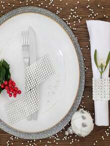 2/6/12/30/50PCS Diamond Napkin Rings Set, Luxury Rhinestone Napkin Holders For Christmas Wedding Dinner Party, Elegant Table Decorations For Anniversary Birthday Festival Holiday, Premium Hook & Loop Design, DIY Crafts, Gift For Women - Silver - View 4