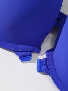 Women's Solid Color Minimalist Design Underwire Bra - Royal Blue - View 5