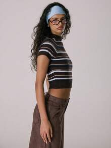 MUSERA 条纹针织圆领修身短袖T恤 休闲可爱冬季舒适家居针织衫 Coco Cloud Spring - 彩色 - 查看 3