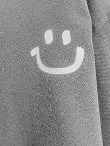 Plus Size 100% Cotton Men's Smile Embroidered Fitted Hoodie - Grey - View 4