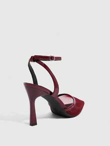 CUCCOO SZL Tacones altos de mujer con diseño de hebilla y punta afilada, versátiles para uso diario - Rojo - Ver 5