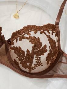 Esselle 2pcs Women Sexy Camisole Bra And Panty Lingerie Set - Coffee Brown - View 5