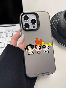 THE POWERPUFF GIRLS X SHEIN 1 Ốp lưng điện thoại cao cấp họa tiết hoa, bong bóng, mao lương, thiết kế thời trang chống rơi đơn giản, lỗ chính xác, quà tặng lễ hội Halloween và Giáng sinh, tương thích với iPhone 17/16/15/14/13/12/11 và Galaxy S25/24/23 - màu đen - Xem 5