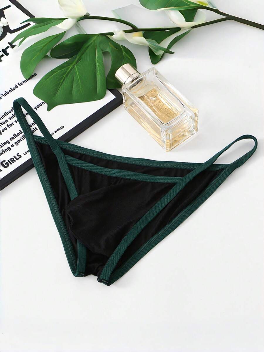 WENEZON Men's Ribbed Sexy Low-Rise Briefs, Men's Underwear, Suitable For Couples Date, Couples Gift G-String Underwear String Bikini Panties String Panties Bikini Panties - Black - View 1