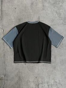AXEPEAK Men's Casual Loose Fit Sweatshirt With Contrast Stitching And Printed Trim - Black - View 2